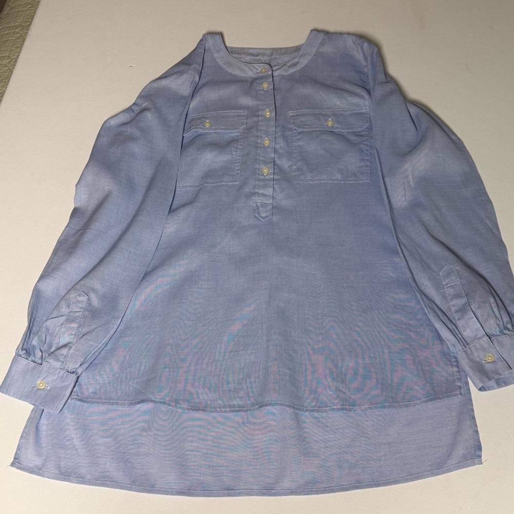 LOFT Light Blue Tunic Blouse XS Chambray Button Front Work Casual Minimalist - Picture 9 of 10